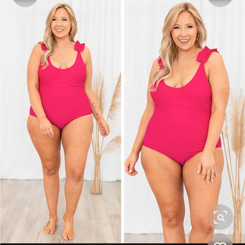 Hot pink, ruffle strap, chic soul, one piece seimsuit